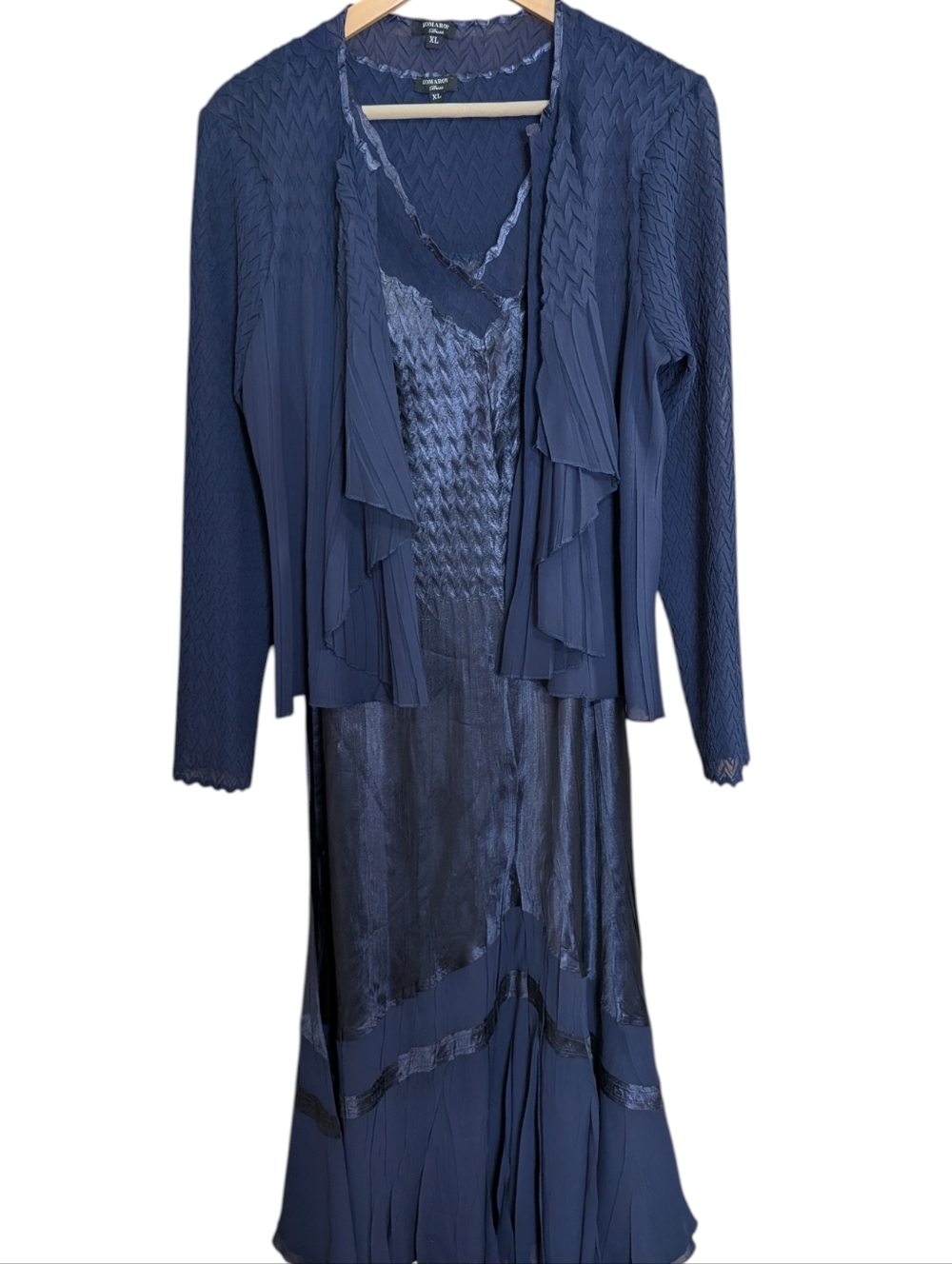 KOMAROV Sleeveless Charmeuse & Chiffon Cocktail Dress with Jacket In Navy .Sz XL - Picture 3 of 9